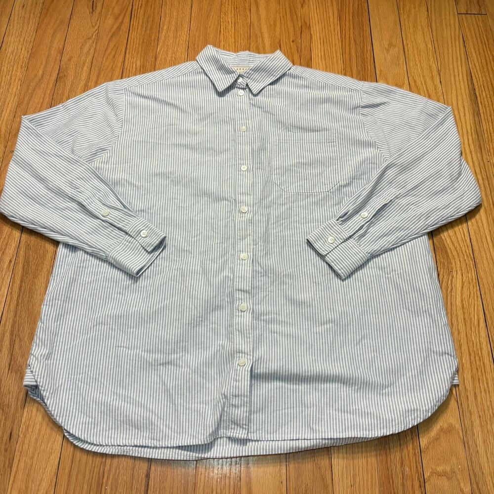 Sezane Collared Long-Sleeve Cotton Button-Up Shirt Striped Blue Women's Size 34